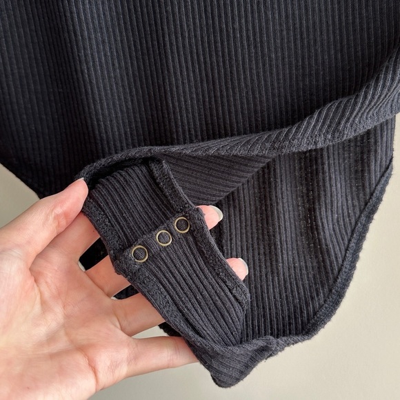 Faherty Legend™️ Rib Monroe Bodysuit, Black, Ribbed Long Sleeve, Size Large - Picture 13 of 16